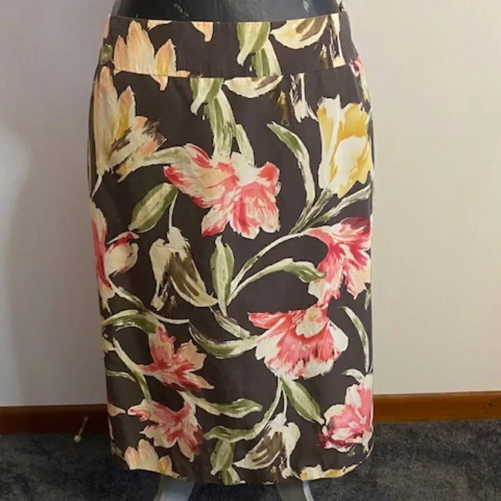 Talbots Brown Floral  Silk blend A-line skirt, size 14